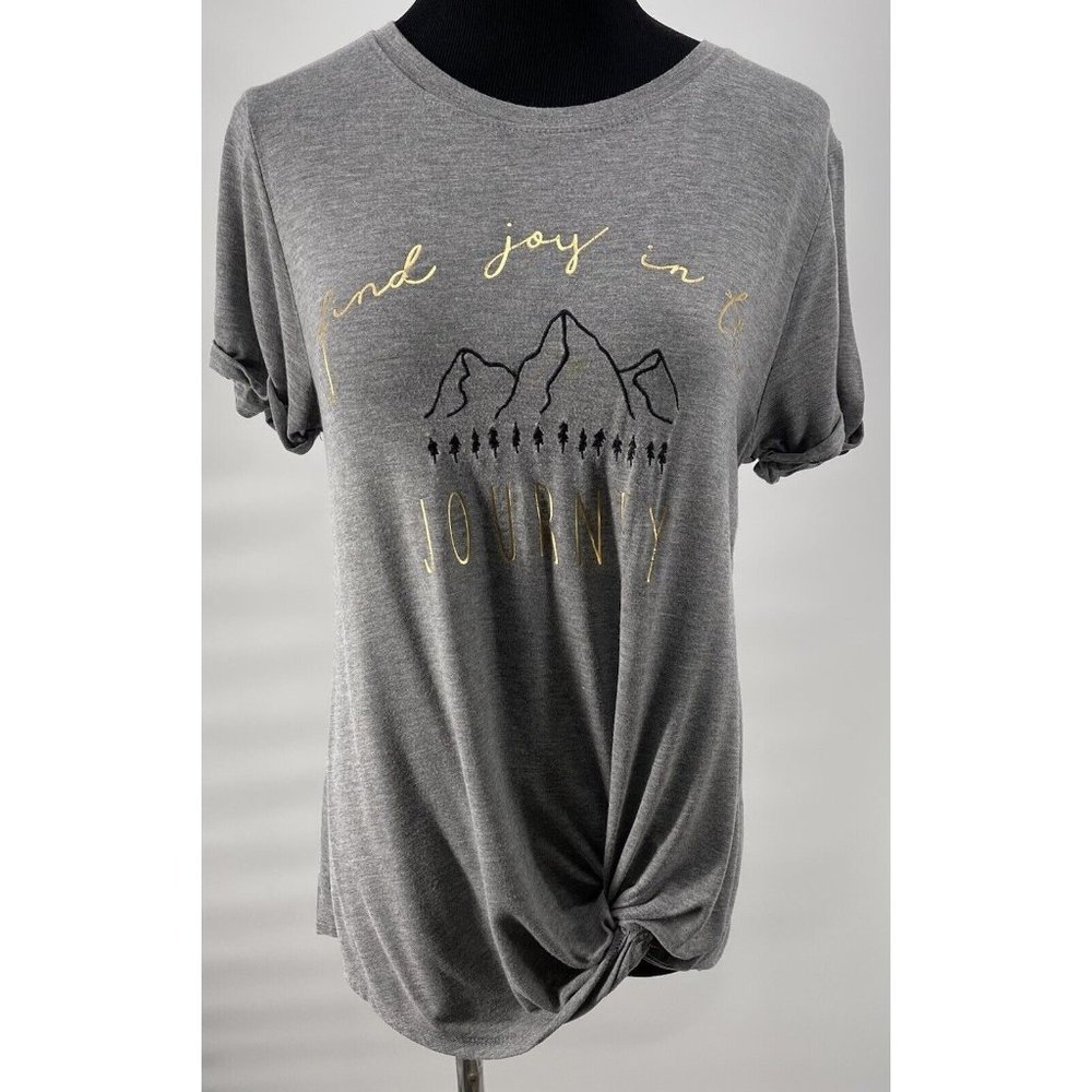 Altar’d State Womens Gray Shirt Mountains Find‎ Joy In The Journey Gold Small